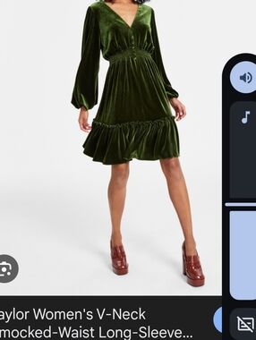 Taylor V-Neck Velvet Dress in Deep Olive Green